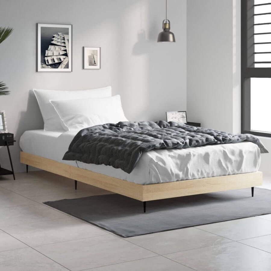 The Living Store Bedframe Multiplex Sonoma Eiken 193x93x20 cm Duurzaam Hout Stevige Metalen Poten