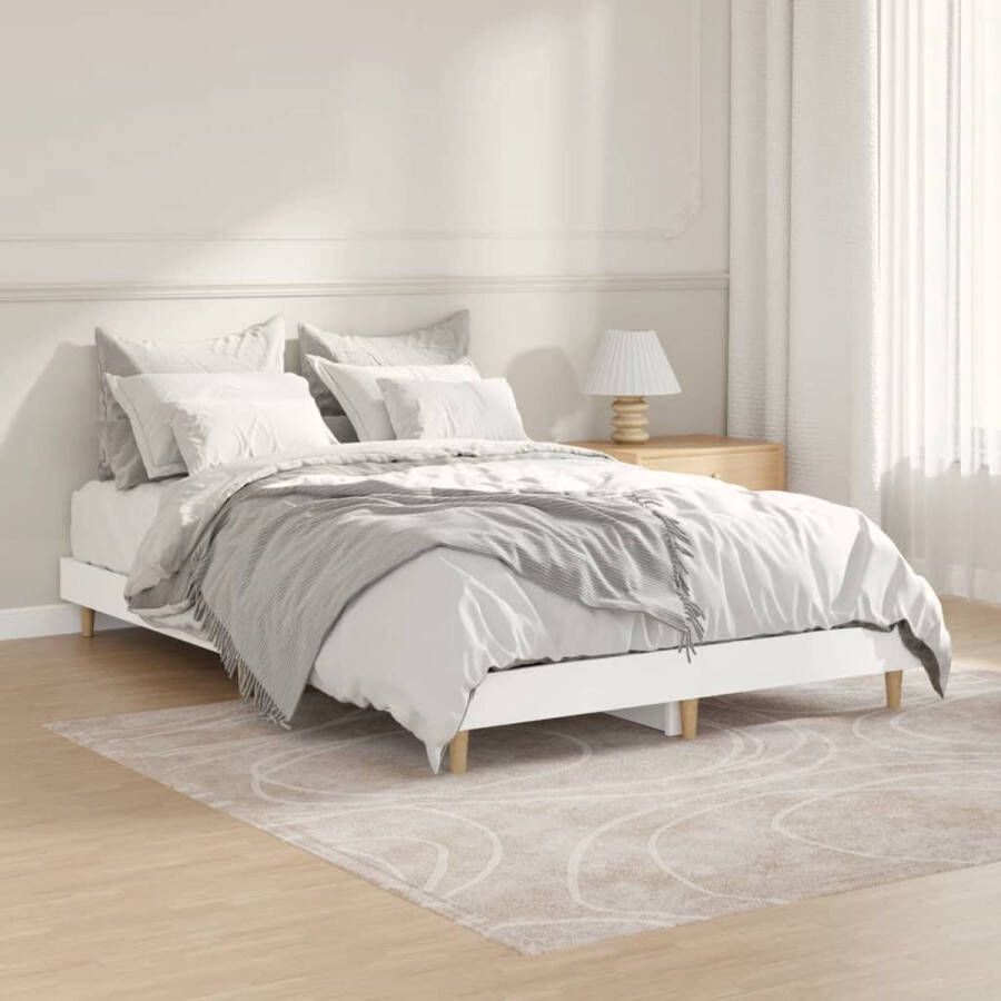 The Living Store Bedframe bewerkt hout wit 120x190 cm Bed