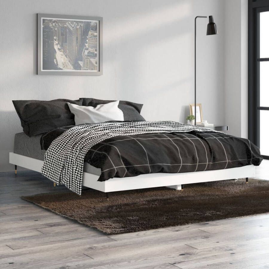 The Living Store Bedframe Duurzaam hout Stabiele metalen poten Multiplex lattenbodem Wit 193x138x20cm