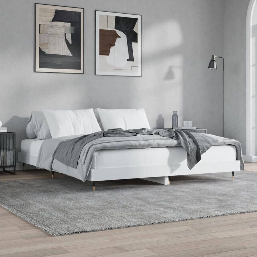 The Living Store Bedframe bewerkt hout wit 150x200 cm Bed