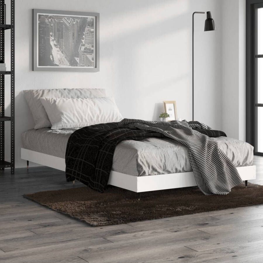 The Living Store Bedframe bewerkt hout wit 90x190 cm Bed