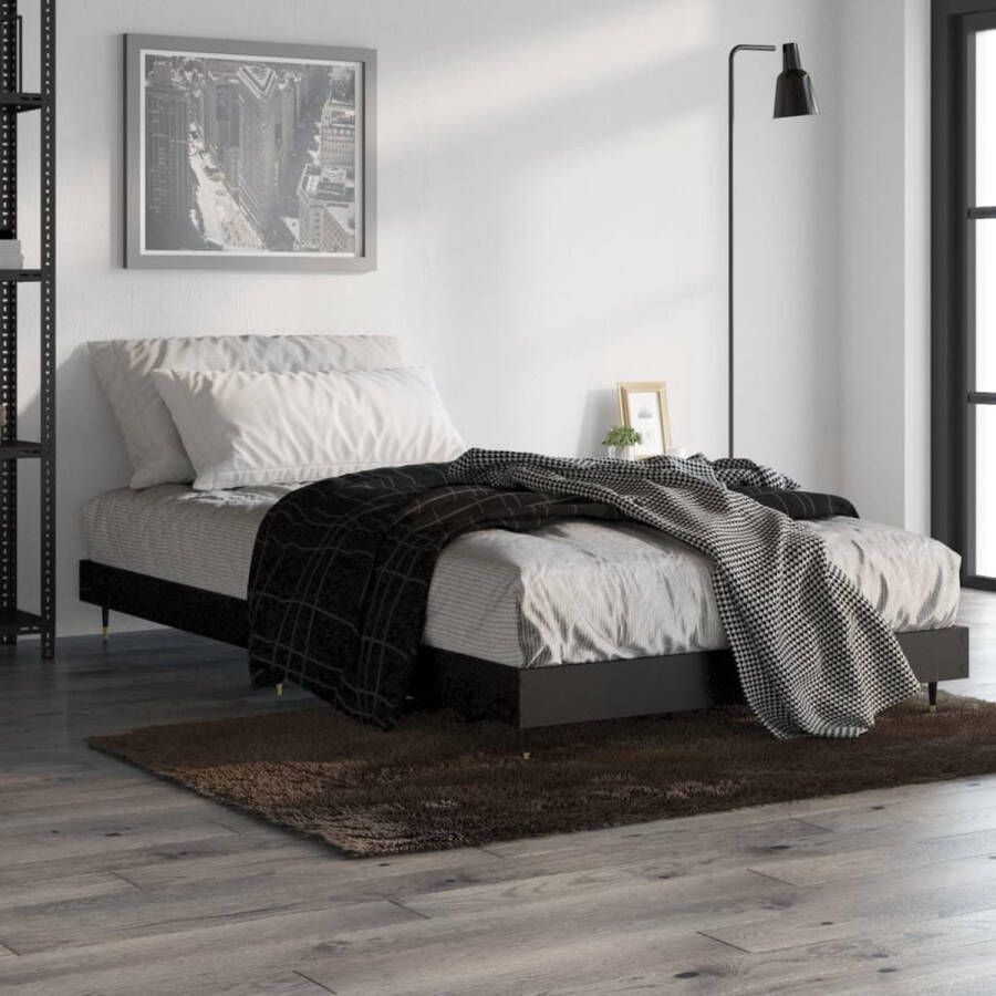 The Living Store Bedframe bewerkt hout zwart 100x200 cm Bed