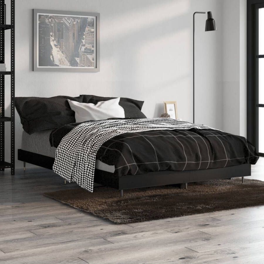 The Living Store Bedframe bewerkt hout zwart 120x190 cm Bed
