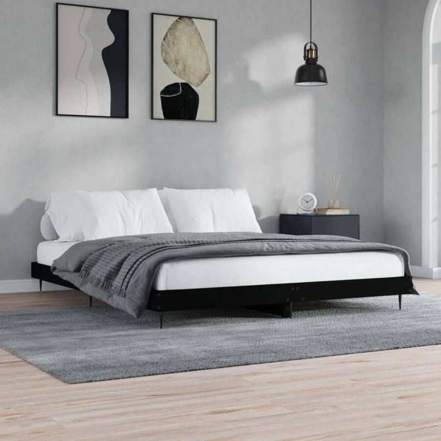 The Living Store Bedframe bewerkt hout zwart 120x200 cm Bed