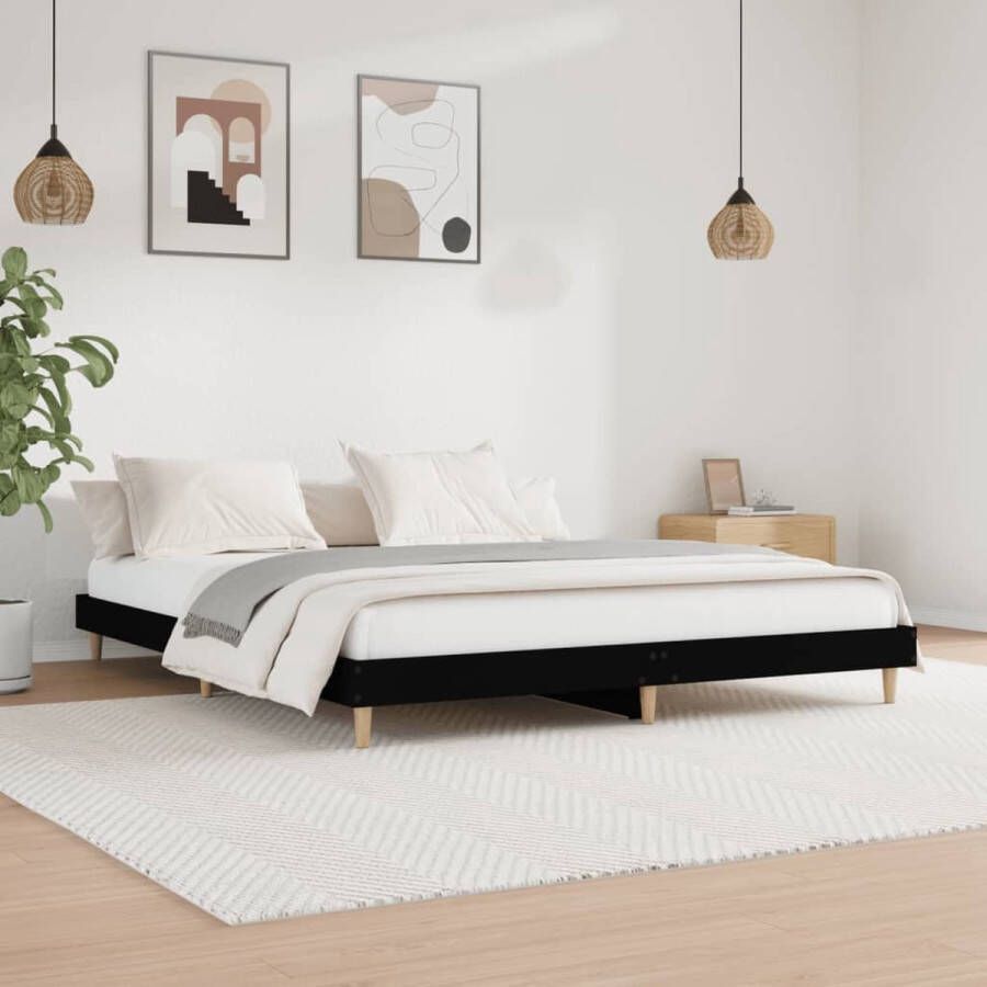 The Living Store Bedframe bewerkt hout zwart 180x200 cm Bed