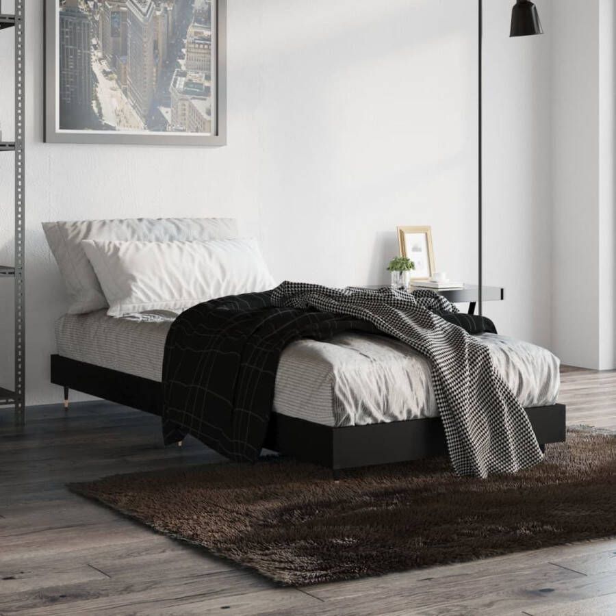 The Living Store Bedframe bewerkt hout zwart 75x190 cm Bed