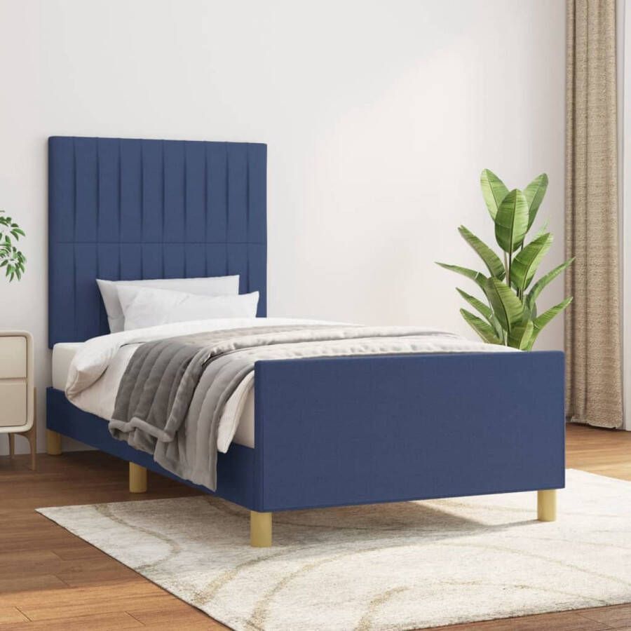 The Living Store bedframe blauw 193 x 93 x 118 128cm verstelbaar hoofdeinde