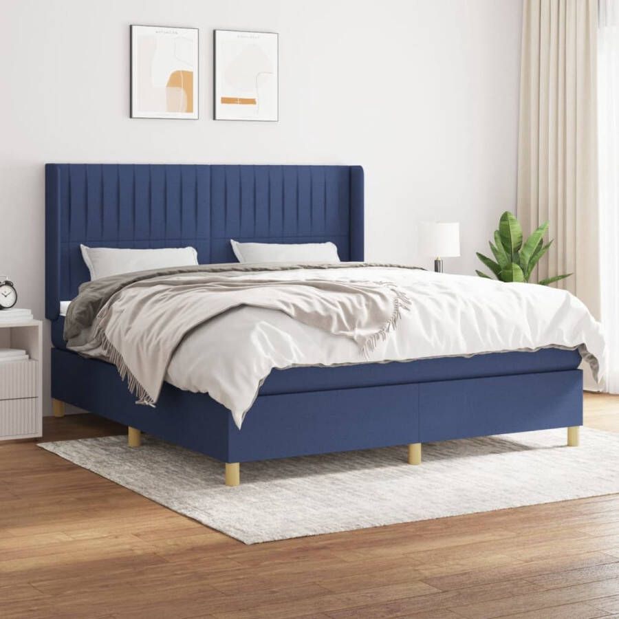 The Living Store Boxspring met matras stof blauw 160x200 cm Boxspring Bed Boxspring Slaapkamer Meubels Tweepersoons Bed Blauwe Bed