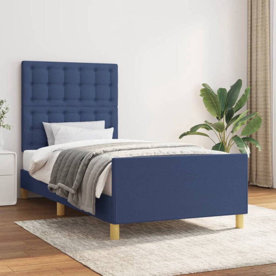 The Living Store Bedframe Blauw 203x103x118 128 cm Verstelbaar hoofdbord Stabiele poten Multiplex lattenbodem Comfortabele ondersteuning