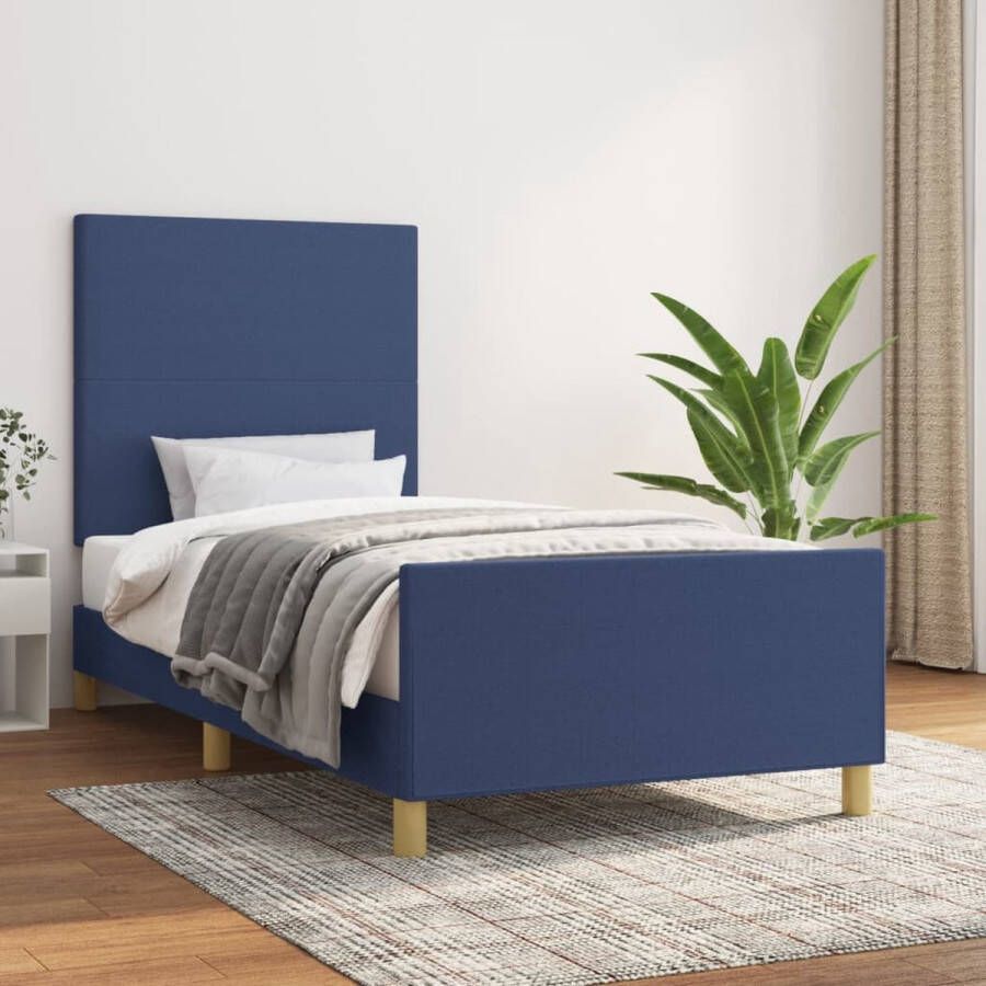 The Living Store Bedframe Blauw Stof 203 x 83 x 118 128 cm Inclusief hoofdeinde