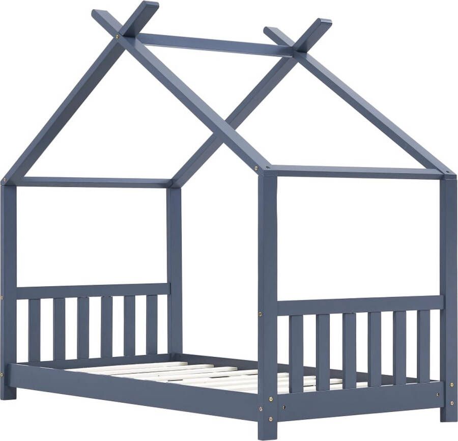 The Living Store Bedframe Boomhut-stijl 166 x 88 x 147.5 cm Grijs Geschikt voor 80 x 160 cm matras Massief grenenhout