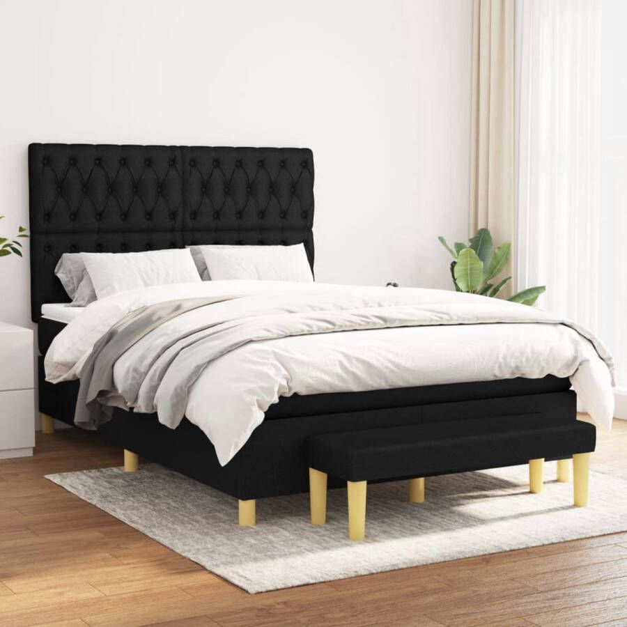 The Living Store Bedframe Boxspring 140 x 190 cm Pocketvering matras Middelharde ondersteuning