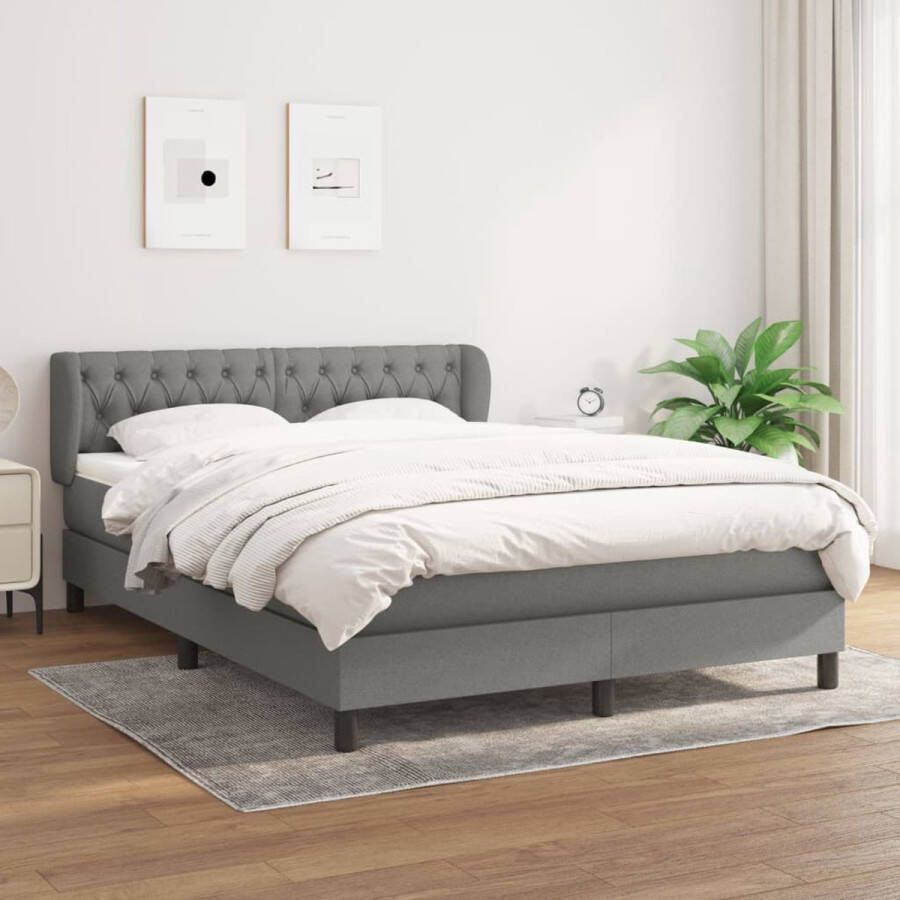 The Living Store Bedframe Boxspring 140 x 200 cm Donkergrijs Middelharde ondersteuning Pocketvering matras Huidvriendelijk topmatras