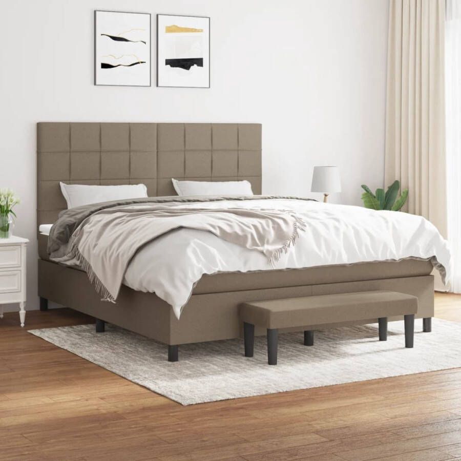 The Living Store Bedframe Boxspring 203 x 180 x 118 128 cm Taupe Pocketvering Matras Middelharde Ondersteuning Huidvriendelijk Topmatras Inclusief Bank Montagehandleiding