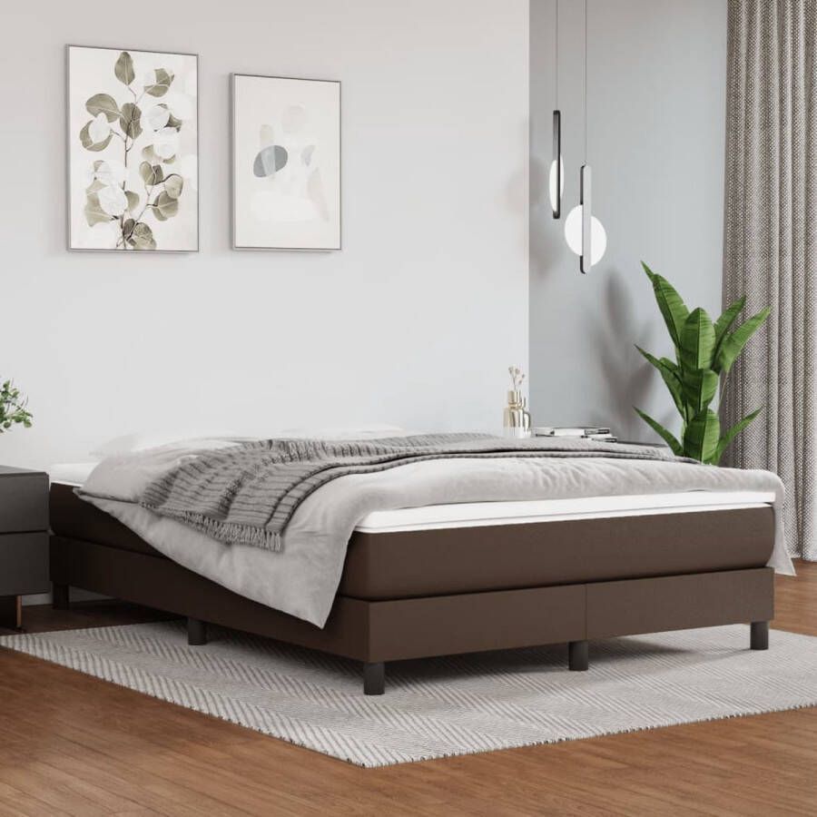 The Living Store Bedframe Boxspring Bruin Kunstleer 193 x 140 x 25 cm Pocketvering Matras 140 x 190 x 20 cm Huidvriendelijk Topmatras 140 x 190 x 5 cm Levering met Handleiding