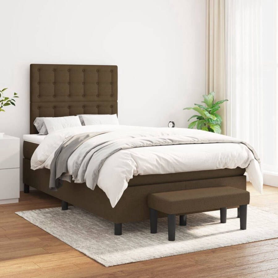 The Living Store Bedframe Boxspring Donkerbruin 203 x 120 x 118 128 cm (L x B x H) Pocketvering Matras 120 x 200 x 20 cm Huidvriendelijk Topmatras 120 x 200 x 5 cm Multifunctioneel Bankje