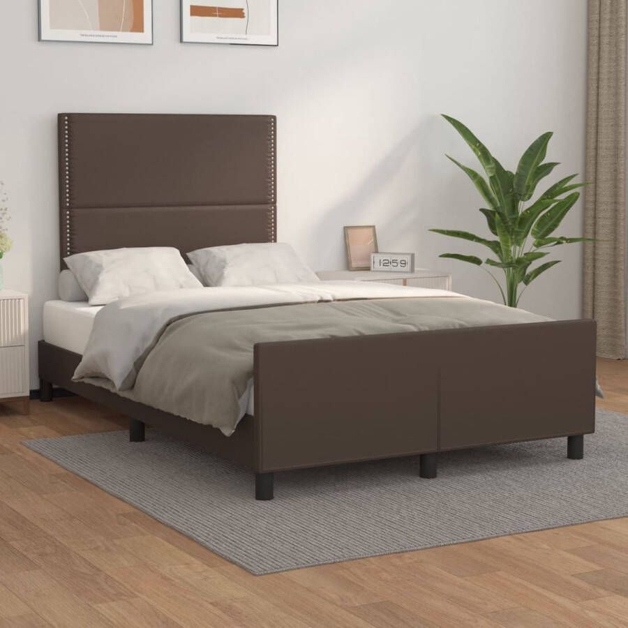 The Living Store Bedframe Bruin 203 x 126 x 118 128 cm Kunstleer Verstelbaar hoofdeinde Stabiele poten Multiplex lattenbodem Geschikt voor 120 x 200 cm matras