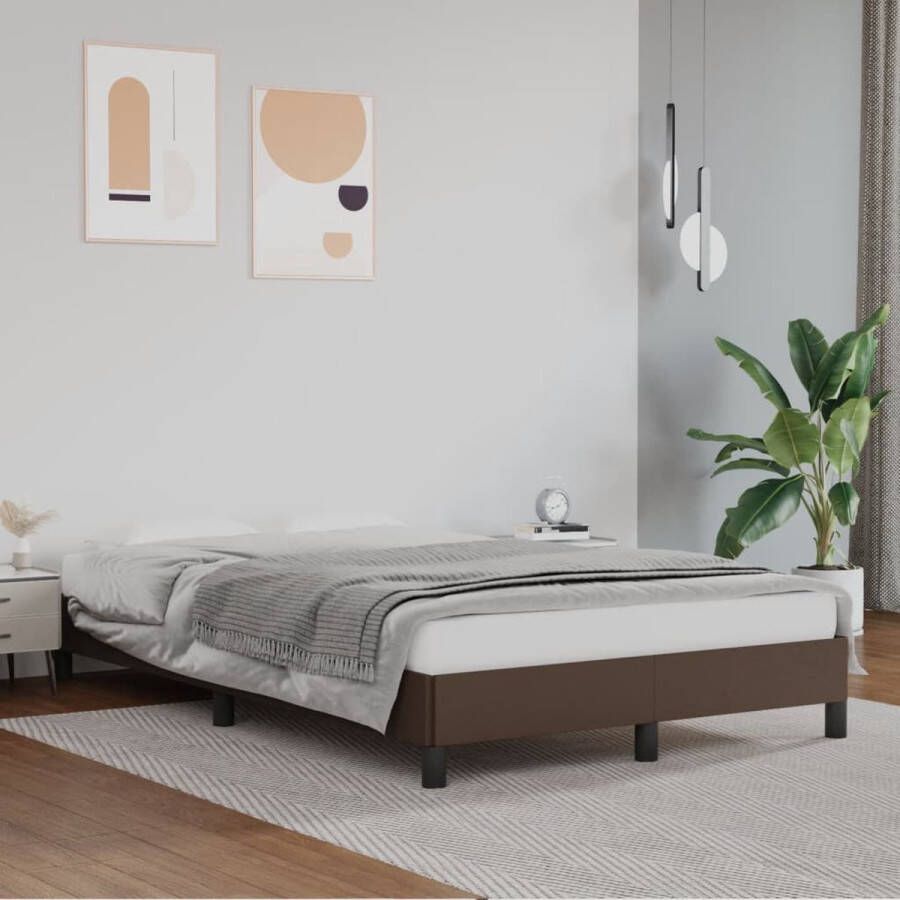 The Living Store Bedframe Bruin Kunstleer Multiplex 203 x 123 x 25 cm Geschikt voor 120 x 200 cm Matras