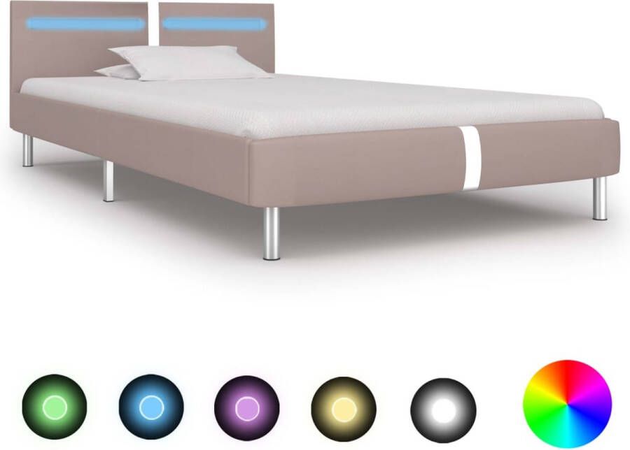 The Living Store Bedframe Cappuccino met LED-strip 211 x 95 x 70 cm 90 x 200 cm Hout en staal
