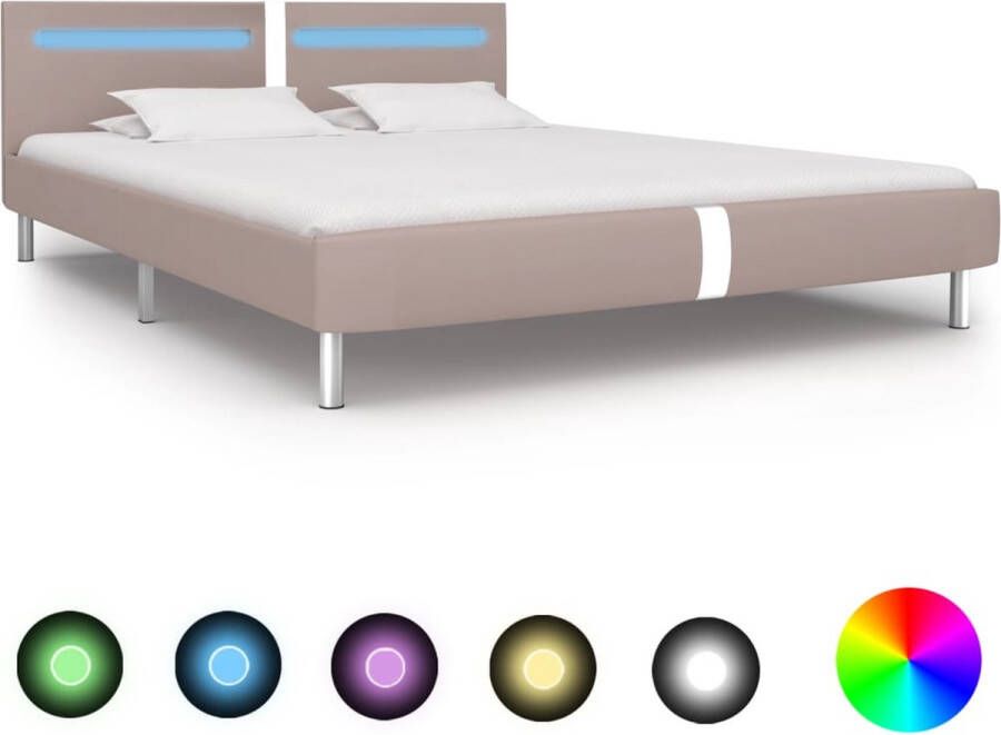 The Living Store Bedframe Classic 211x185x70 cm LED-strip Cappuccino Gepoedercoat ijzeren frame MDF en stalen poten - Foto 1