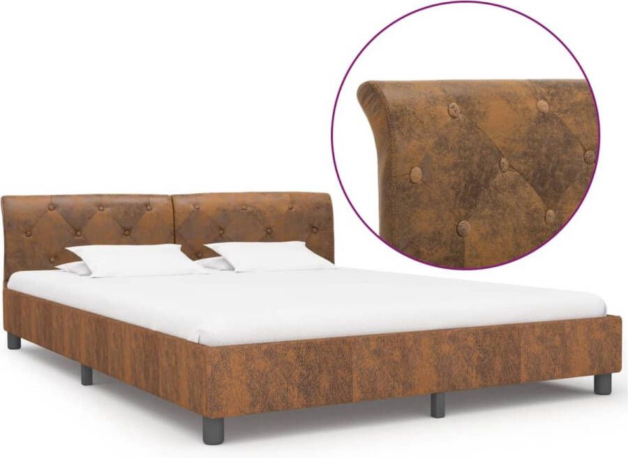 The Living Store Bedframe Classic Bruin 212 x 164 x 64 cm Voor matras van 160 x 200 cm Massief houten frame