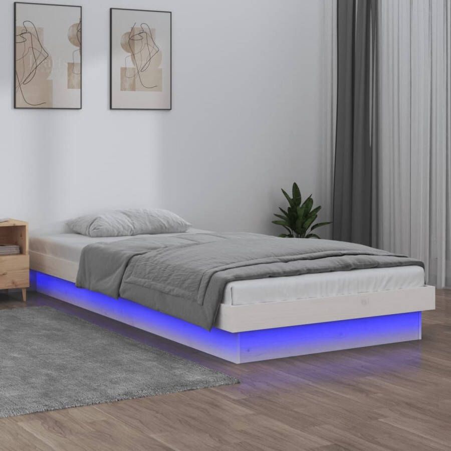 The Living Store Bedframe Classic LED Grenenhout 204 x 93.5 x 21 cm Wit