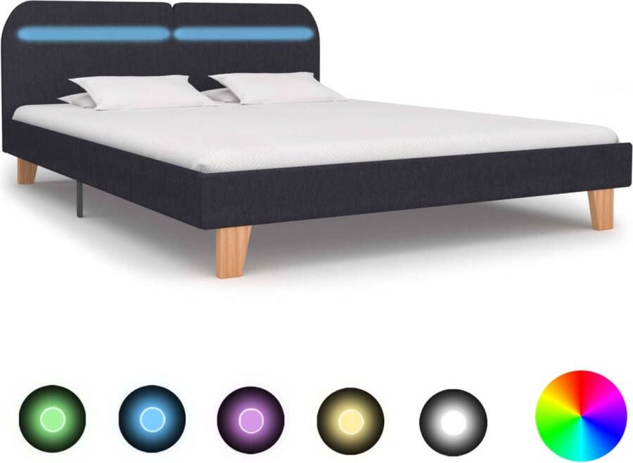 The Living Store Bedframe Classic LED Strip 208x185x80 cm (LxBxH) donkergrijs hout en ijzer - Foto 1