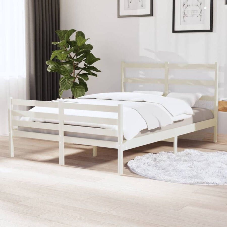 The Living Store Bedframe Classic Pine 195.5 x 126 x 100 cm wit geschikt voor 120 x 190 cm matras (4FT Small Double) massief grenenhout Klassieke Bed Frame Massief Grenenhout Bedframe Wit Bedframe 120x190 Tweepersoons Bed
