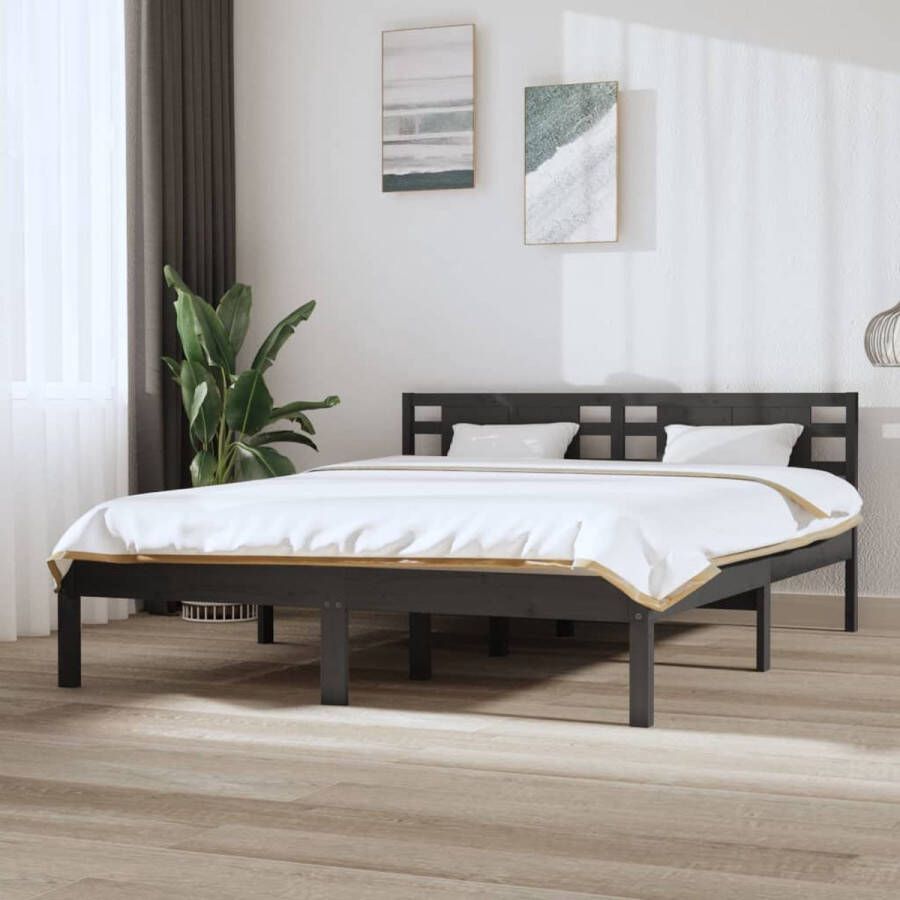 The Living Store Bedframe massief hout grijs 150x200 cm 5FT King Size Bedframe Bedframes Tweepersoonsbed Bed Bedombouw Dubbel Bed Frame Bed Frame Ledikant Houten Bedframe Tweepersoonsbedden - Foto 2