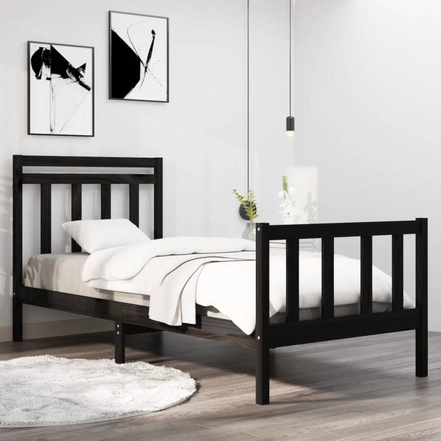The Living Store Bedframe Classic Zwarte Massief Grenenhouten Multiplex Lattenbodem 195.5 x 80.5 x 69.5 cm Geschikt voor 75 x 190 cm Matras Klassieke Bedframe Houten Bedframe Grenenhout Bedframe Tweepersoons Bed Enkel Bed