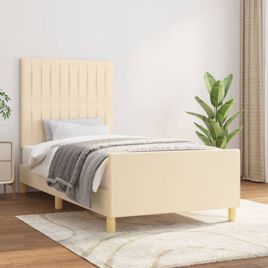 The Living Store Bedframe met hoofdeinde stof crèmekleurig 90x190 cm Bedframe Met Hoofdeinde Bedframes Met Hoofdeindes Bed Slaapmeubel Ledikant Bedbodem Tweepersoonsbed Bedden Slaapmeubels Slaapmeubelen Slaapmeubilair - Foto 2