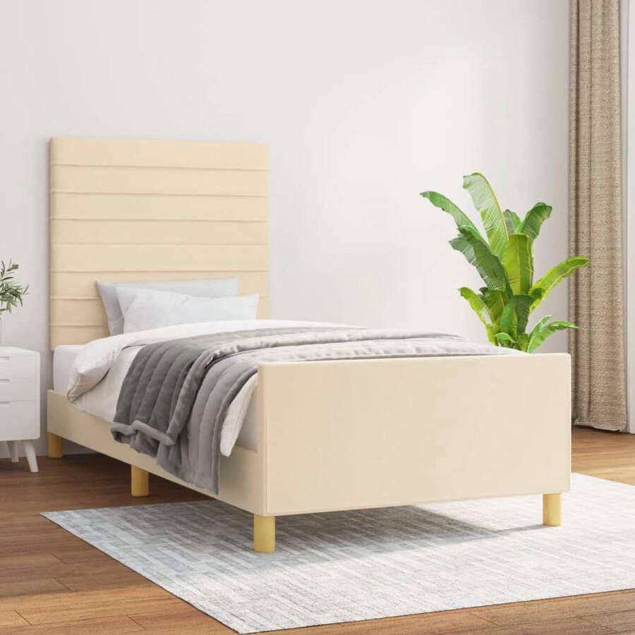 The Living Store Bedframe zonder matras 90x190 cm stof crèmekleurig Bed Frame Bed Hoofdbord Creme Kleur Stoffen Bed
