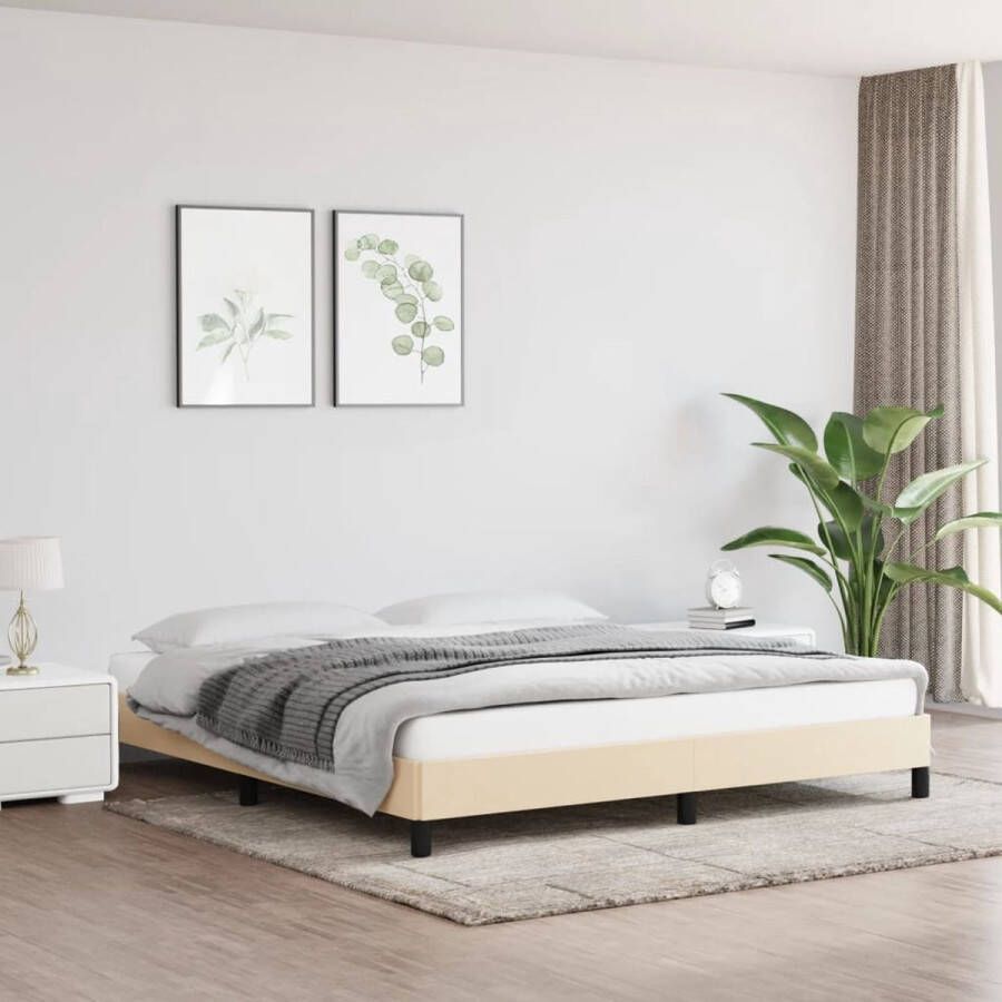 The Living Store Bedframe Crème 203 x 163 x 25 cm Duurzaam materiaal Ondersteunende poten Multiplex lattenbodem Bed Frame Tweepersoons Bed Creme Bed Houten Bed Stoffen Bed