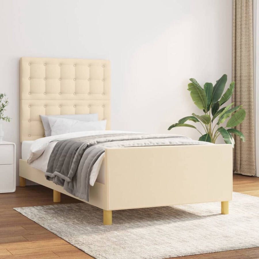 The Living Store Bedframe met hoofdeinde stof crèmekleurig 90x200 cm Bedframe Met Hoofdeinde Bedframes Met Hoofdeindes Bed Slaapmeubel Ledikant Bedbodem Tweepersoonsbed Bedden Slaapmeubels Slaapmeubelen Slaapmeubilair