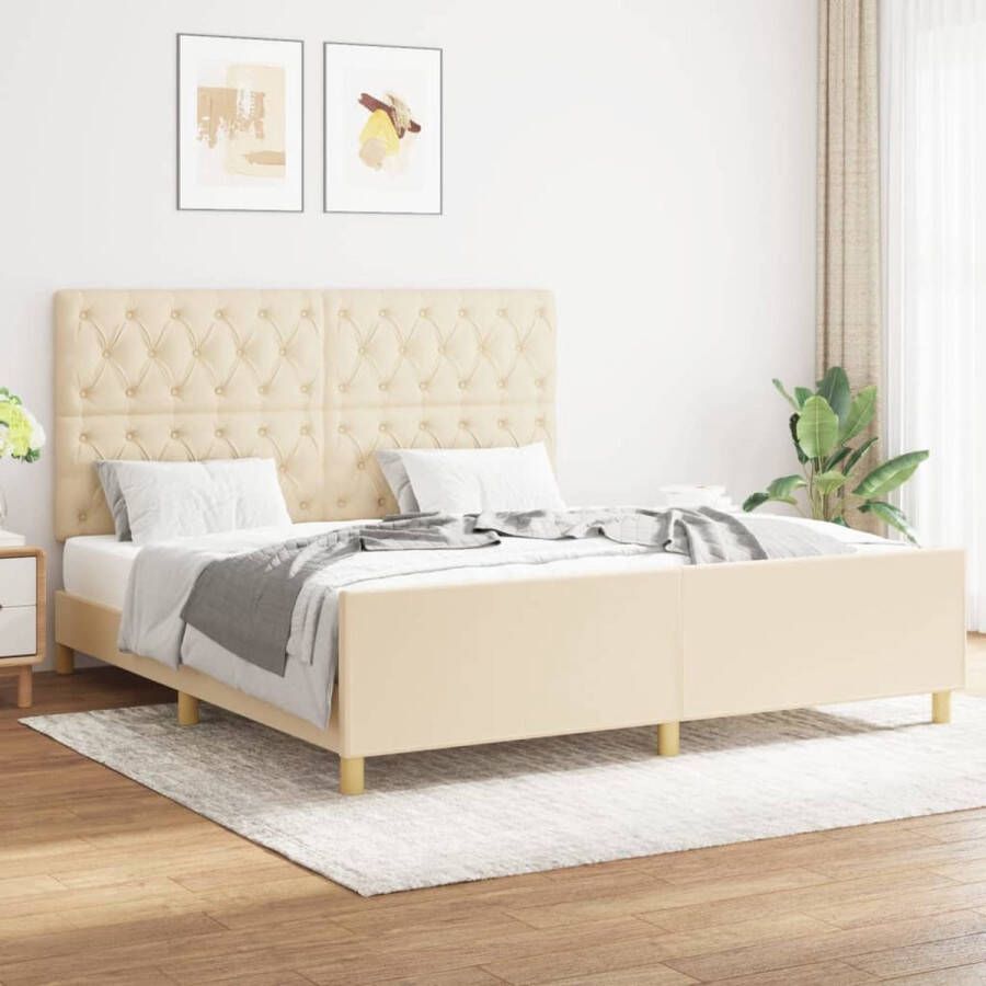 The Living Store Bedframe zonder matras stof crèmekleurig 160x200 cm Bed Frame Bedhead Creme Kleur Tweepersoonsbed Boxspring - Foto 2
