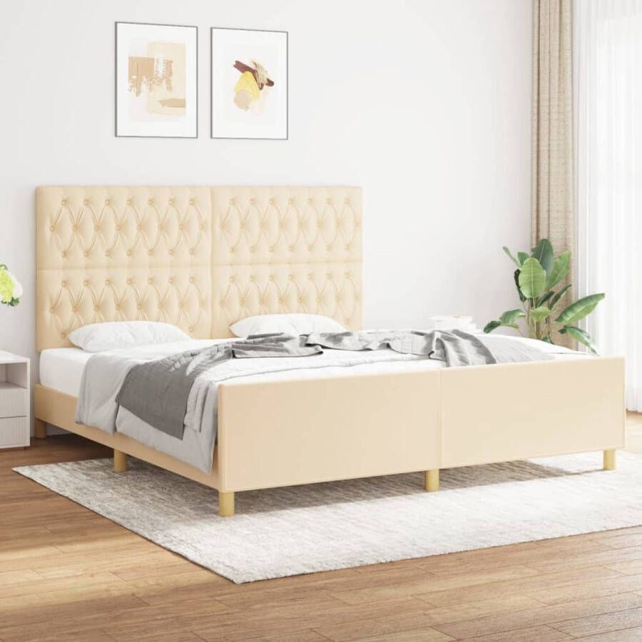 The Living Store Bedframe Crème 203x186x118 128cm Duurzaam Verstelbaar hoofdeinde Ondersteunende poten Multiplex lattenbodem Comfortabele ondersteuning Matras niet inbegrepen - Foto 2