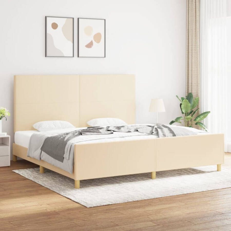 The Living Store Bedframe met hoofdeinde stof crèmekleurig 200x200 cm Bedframe Met Hoofdeinde Bedframes Met Hoofdeindes Bed Slaapmeubel Ledikant Bedbodem Tweepersoonsbed Bedden Slaapmeubels Slaapmeubelen Slaapmeubilair