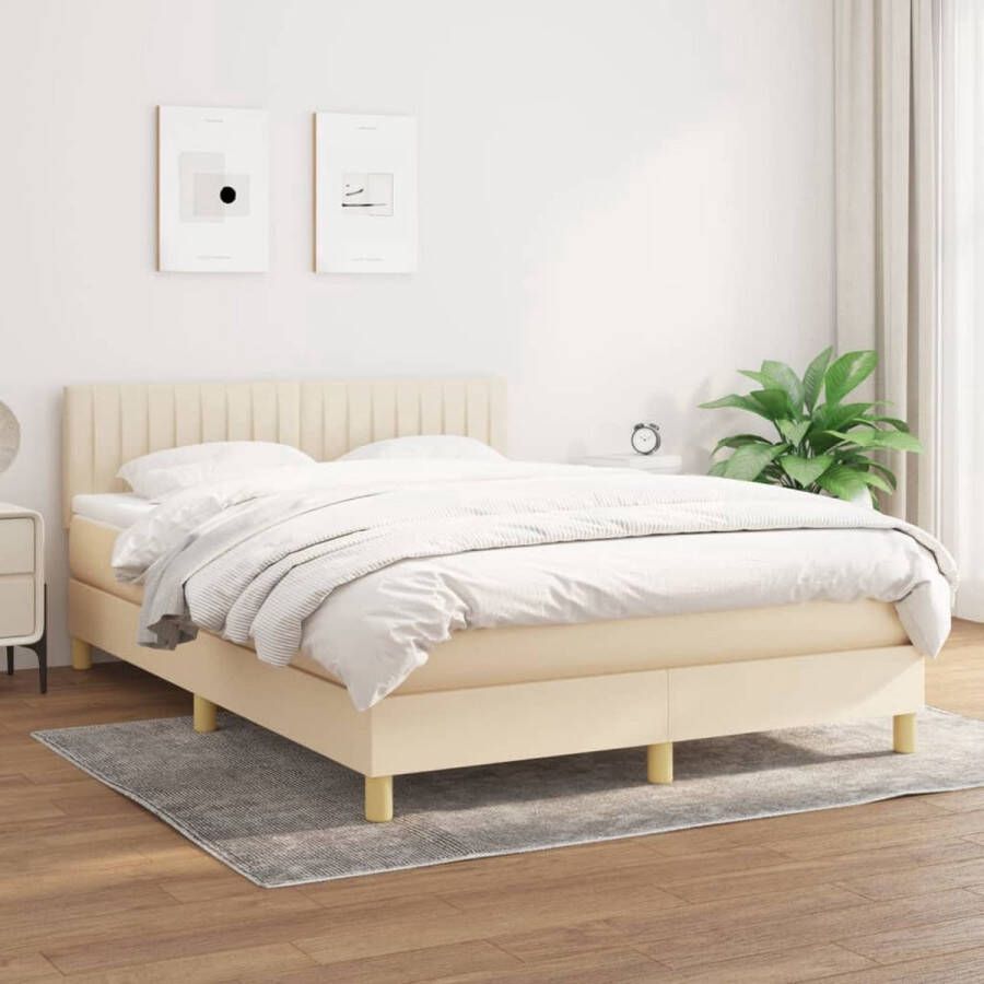 The Living Store Bedframe Crème Stof 203x144x78 88 cm Pocketvering Matras 140x200x20 cm Bedtopmatras 140x200x5 cm