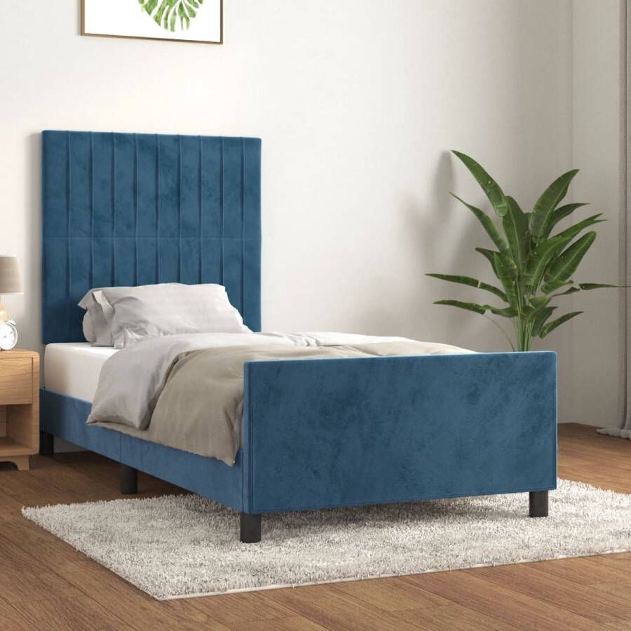 The Living Store Bedframe Donkerblauw Fluweel 193 x 93 x 118 128 cm Verstelbaar hoofdeinde Multiplex lattenbodem Comfortabele ondersteuning