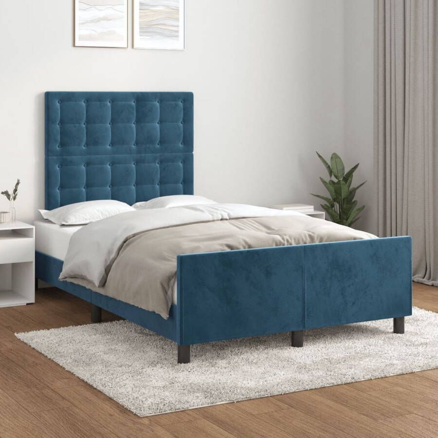 The Living Store Bedframe Donkerblauw Fluweel 203x126x118 128 cm Verstelbaar hoofdeinde Multiplex lattenbodem