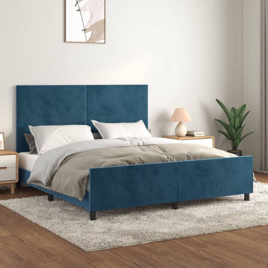 The Living Store Bedframe Donkerblauw Fluweel 203x166x118 128 cm Verstelbaar hoofdeind Ondersteunende poten Multiplex lattenbodem Comfortabele ondersteuning