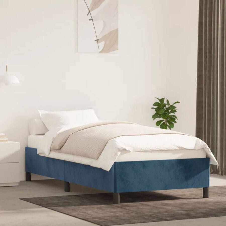 The Living Store Bedframe Donkerblauw- Stof 203 x 103 x 35 cm Geschikt voor 100 x 200 cm matras (niet inbegrepen)