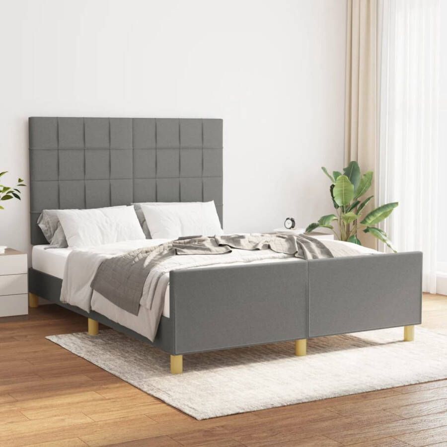 The Living Store Bedframe Donkergrijs 193 x 146 x 118 128 cm verstelbaar hoofdeind ondersteunende poten Donker Grijs Bed Frame Slaapcomfort Bed Met Hoofdeinde Houten Bed Frame Stoffen Bed Frame