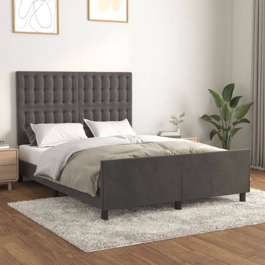 The Living Store Bedframe Donkergrijs 193 x 146 x 118 128 cm Verstelbaar hoofdeinde en ondersteunende poten Bed Frame Donkere Kleuren Fluweel Bed Hoofdeinde Bed Boxspring Bed - Foto 2