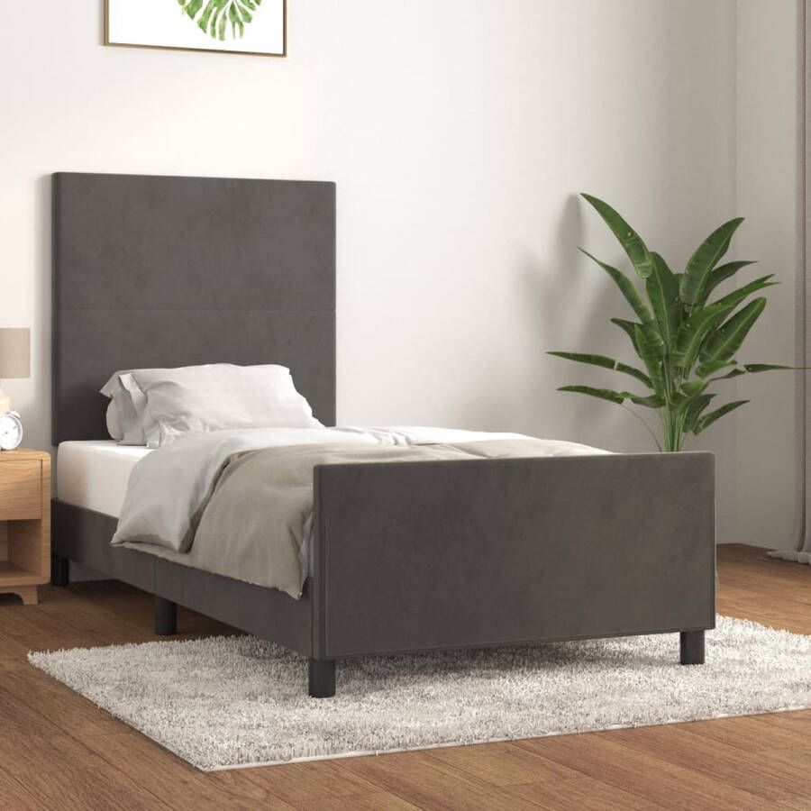 The Living Store Bedframe Donkergrijs 193 x 93 x 118 128 cm Verstelbaar hoofdeinde zacht fluweel Donker Grijs Bed Frame Velvet Bed Frame Adjustable Headboard Luxe Bed Frame Tweepersoons Bed Frame - Foto 2