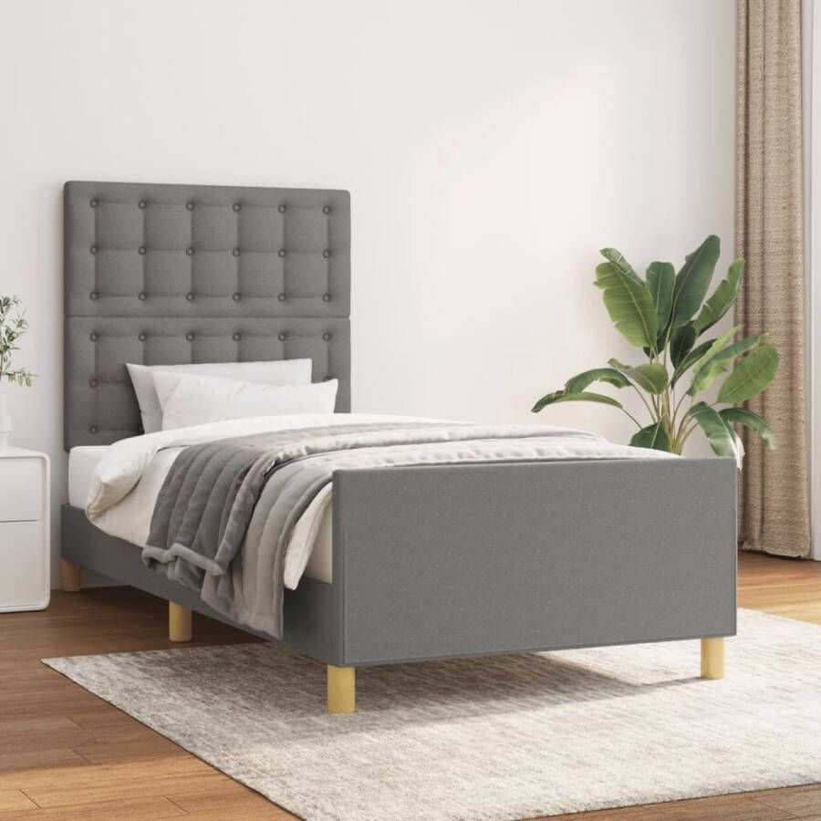 The Living Store Bedframe Donkergrijs 203 x 103 x 118 128 cm Verstelbaar hoofdeind