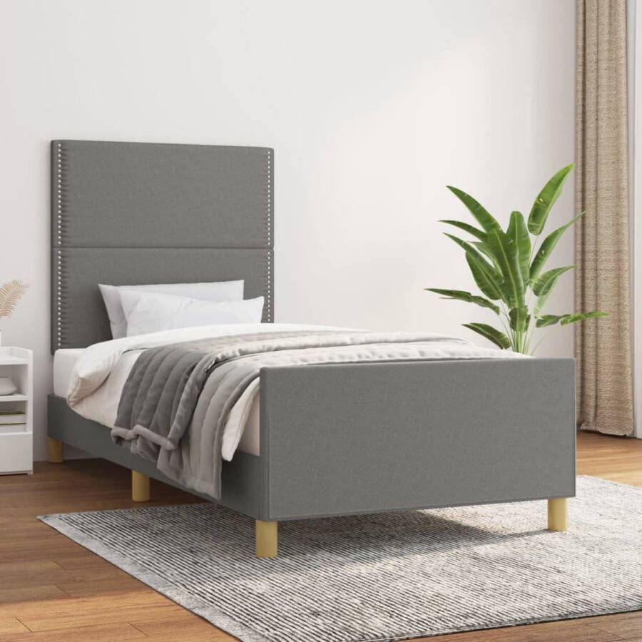 The Living Store Bedframe met hoofdeinde stof donkergrijs 100x200 cm Bedframe Met Hoofdeinde Bedframes Met Hoofdeindes Bed Slaapmeubel Ledikant Bedbodem Tweepersoonsbed Bedden Slaapmeubels Slaapmeubelen Slaapmeubilair