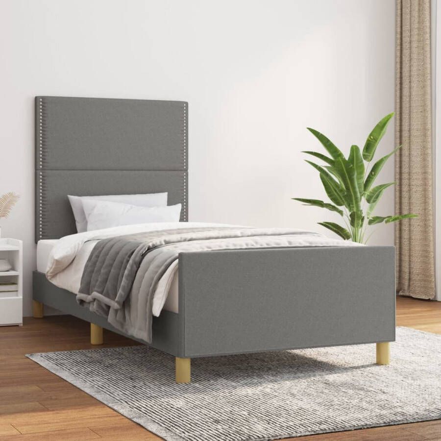 The Living Store Bedframe Meubilair 203 x 83 x 118 128 cm Donkergrijs Bed Frame Boxspring Tweepersoonsbed Donkere Kleuren Houten Bed