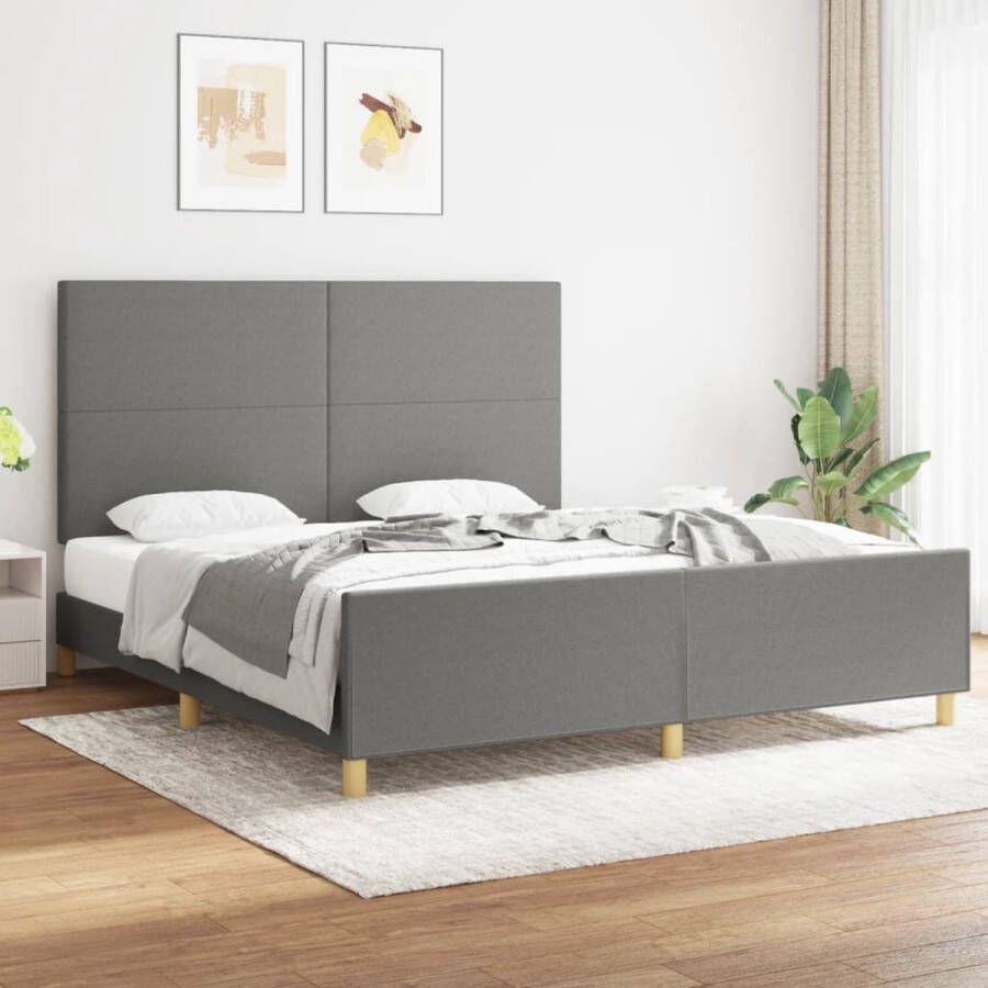 The Living Store Bedframe donkergrijs 203 x 186 x 118 128 cm verstelbaar hoofdeinde stabiele poten