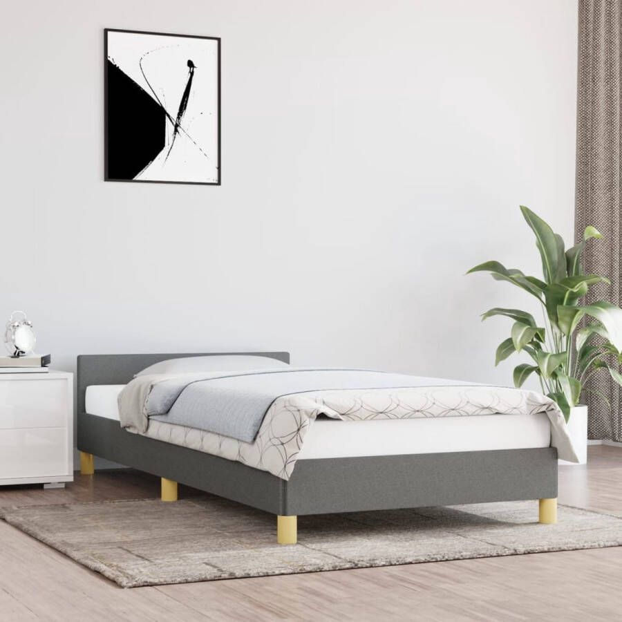 The Living Store Bedframe met hoofdbord stof donkergrijs 80x200 cm Bedframe Met Hoofdeinde Bedframes Met Hoofdeindes Bed Slaapmeubel Ledikant Bedbodem Tweepersoonsbed Bedden Slaapmeubels Slaapmeubelen Slaapmeubilair